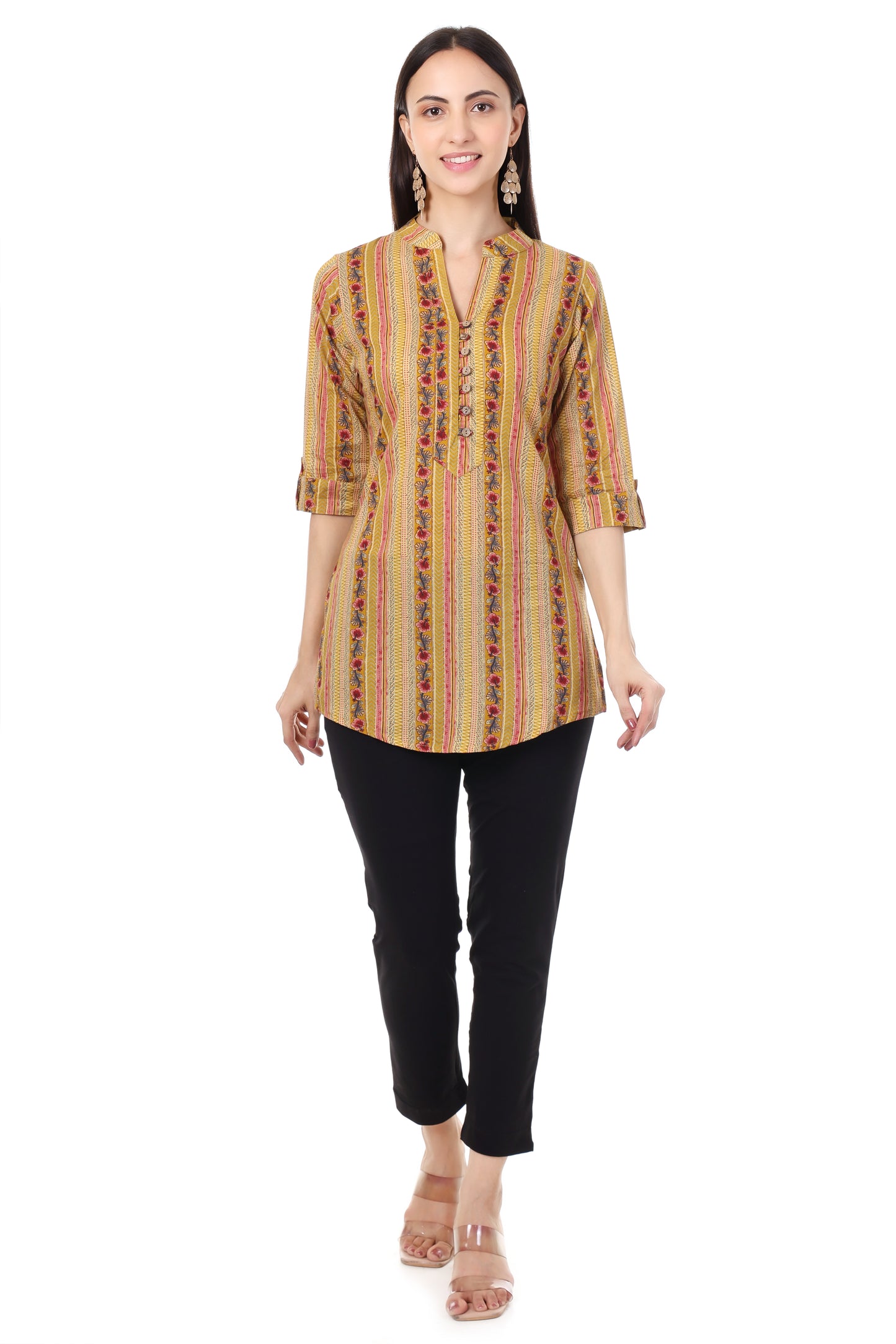 Handblock Cotton Tunic with Button Detailing
