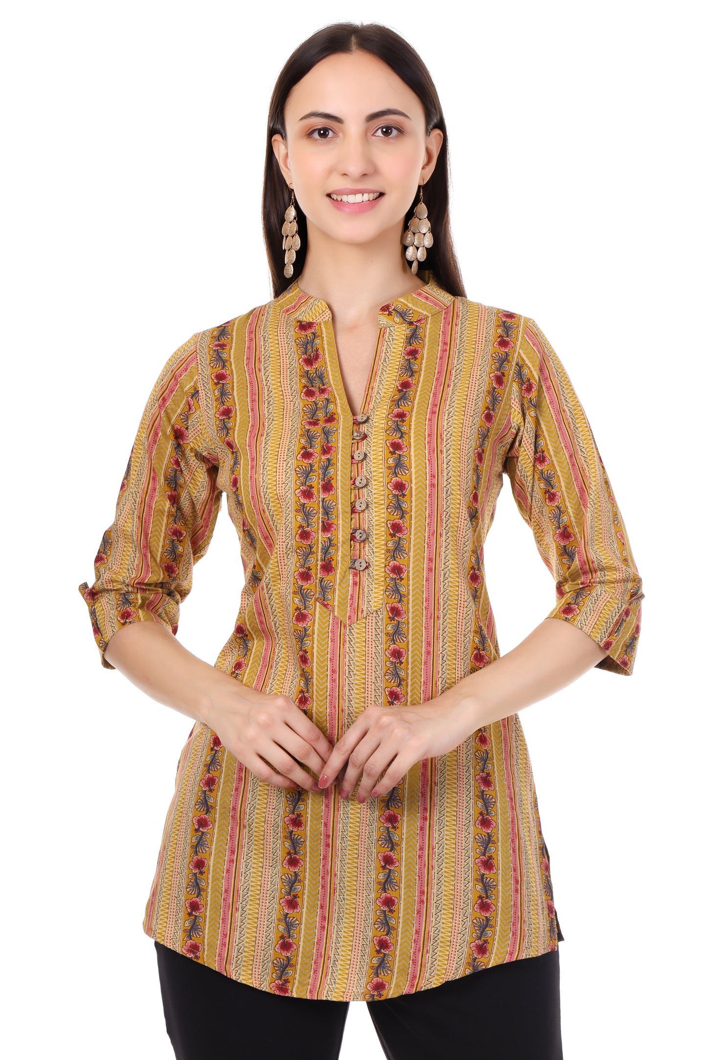 Handblock Cotton Tunic with Button Detailing