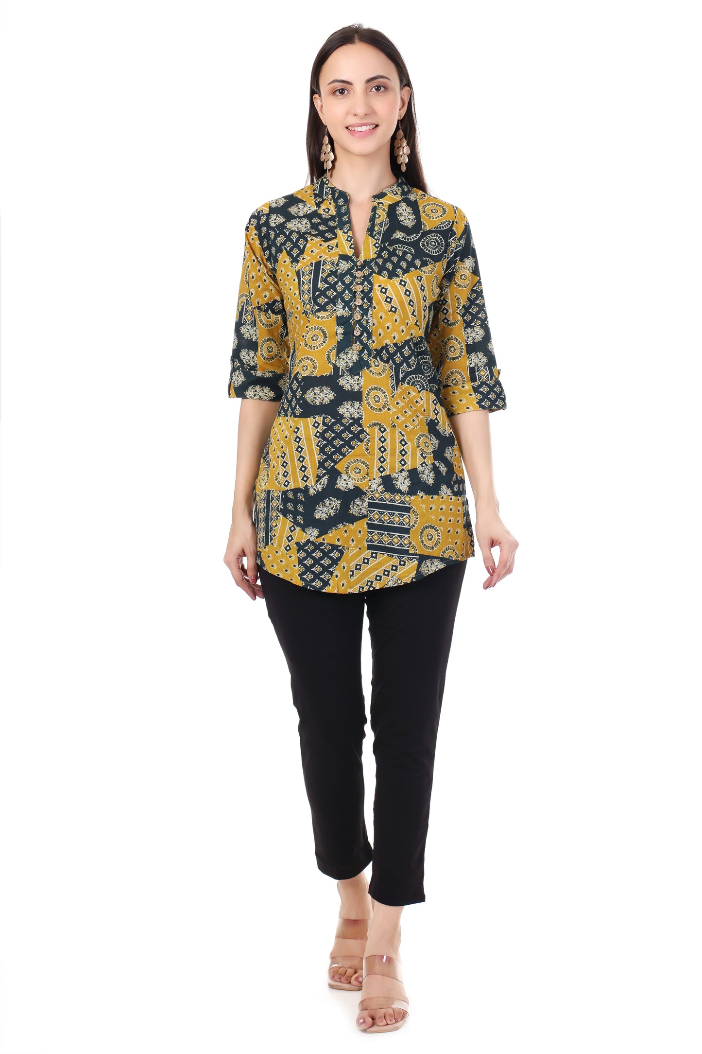 Handblock Cotton Tunic with Button Detailing