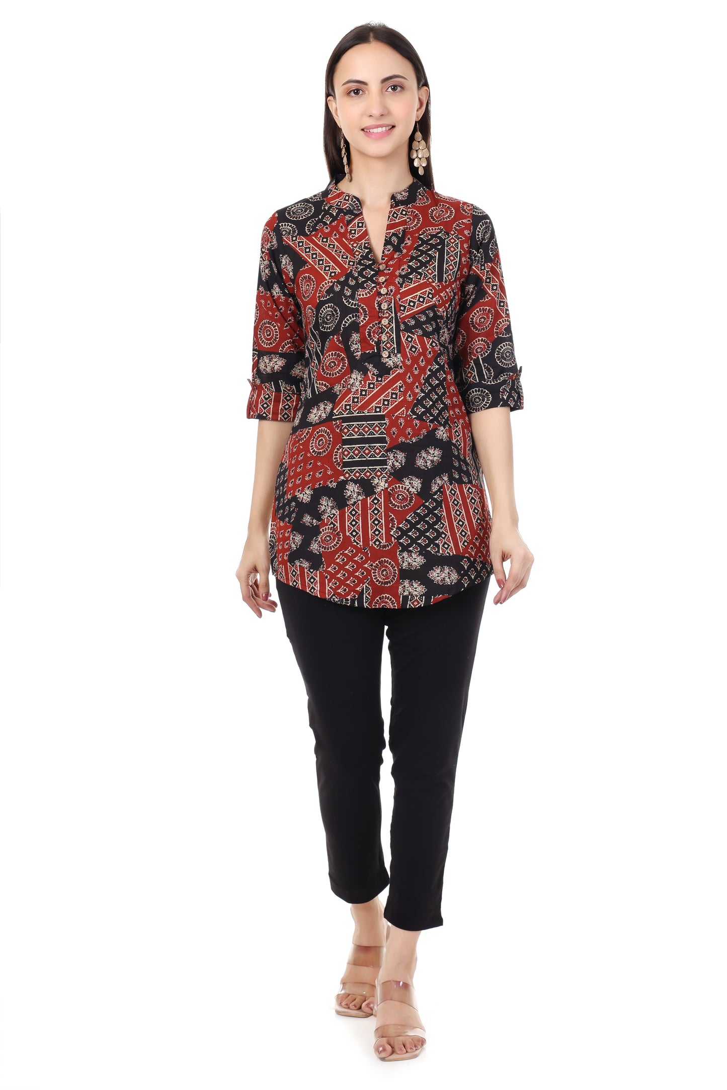 Handblock Cotton Tunic with Button Detailing