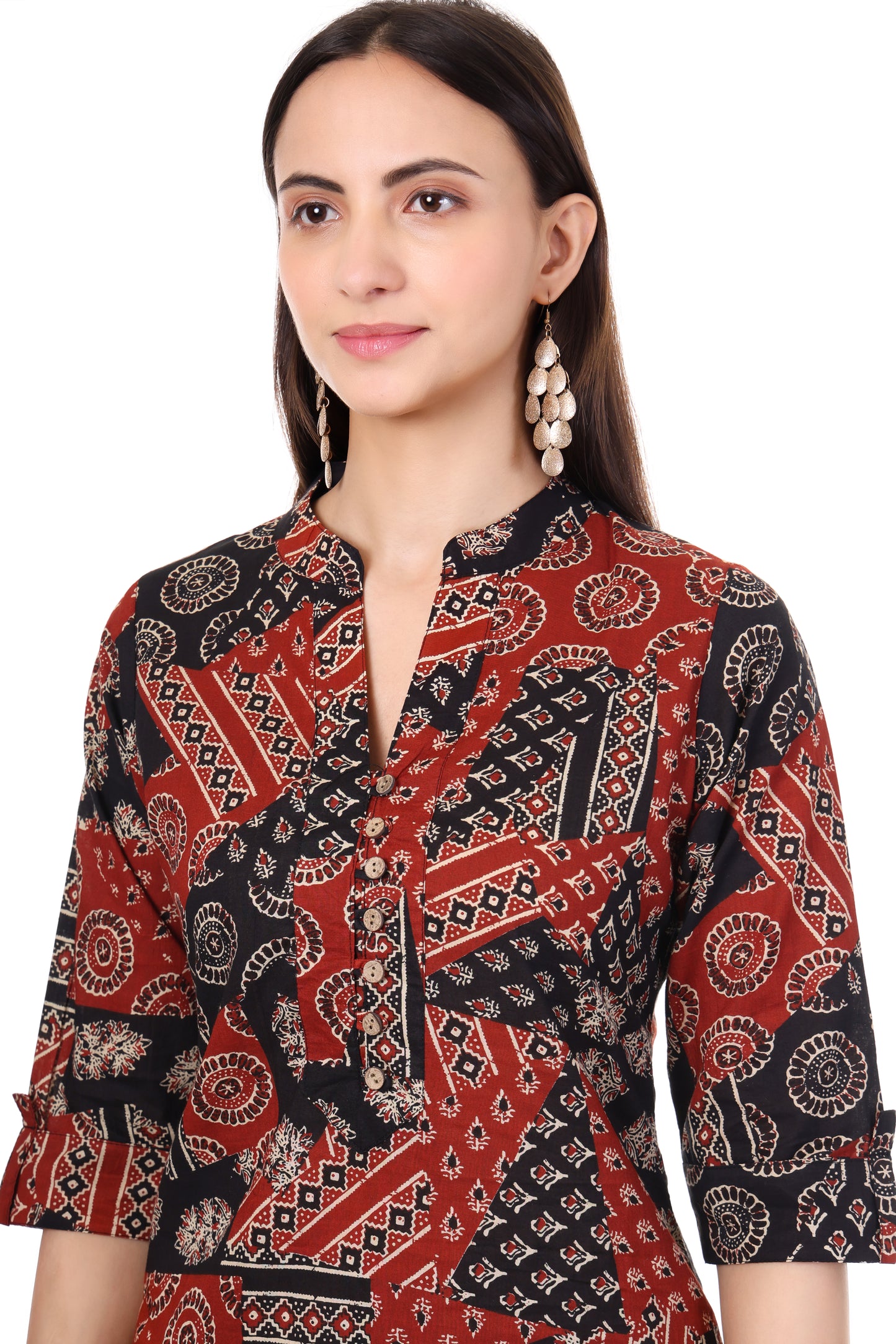 Handblock Cotton Tunic with Button Detailing